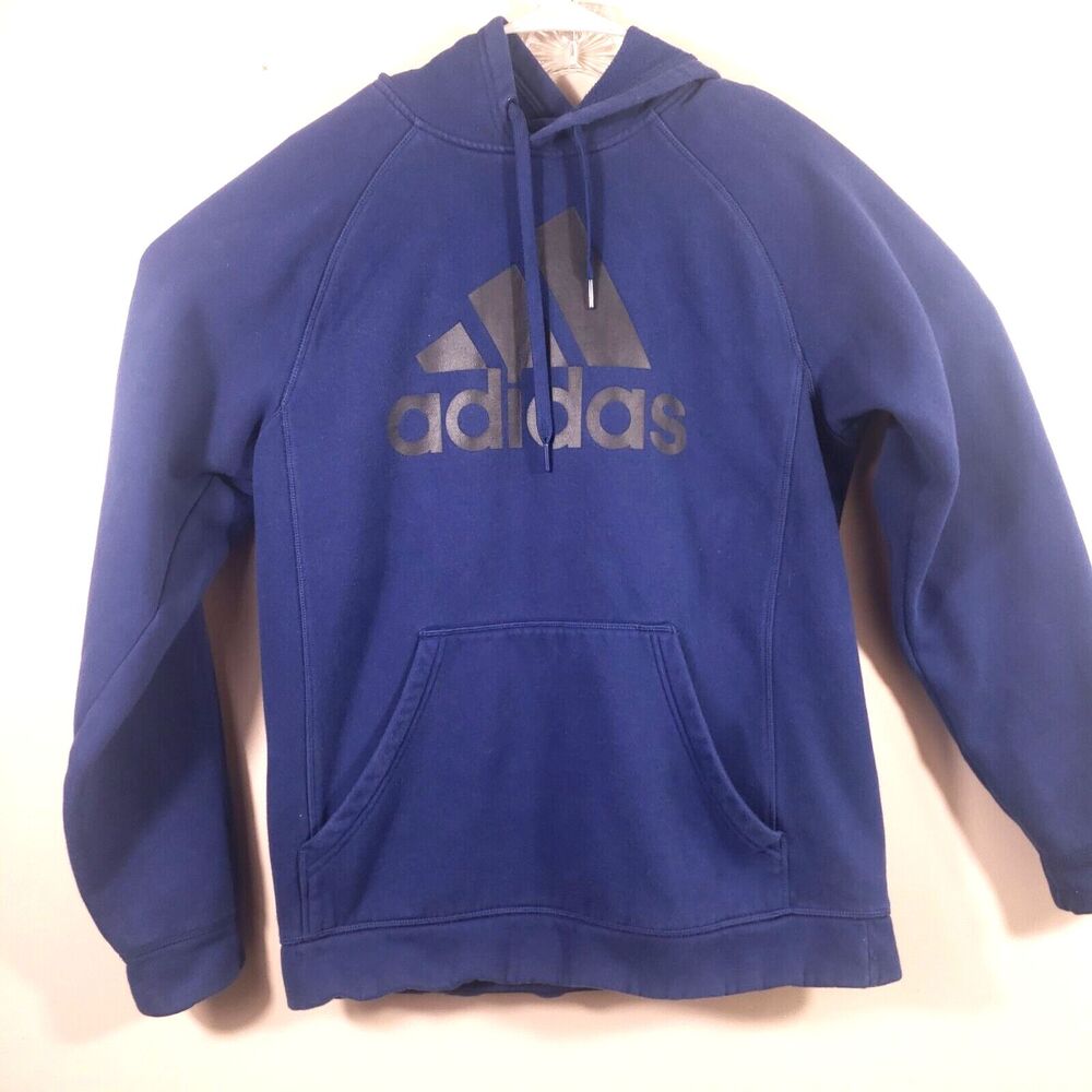 Adidas Sweatshirt Hoodie Mens Large Center Big Logo Spell Out Navy Blue